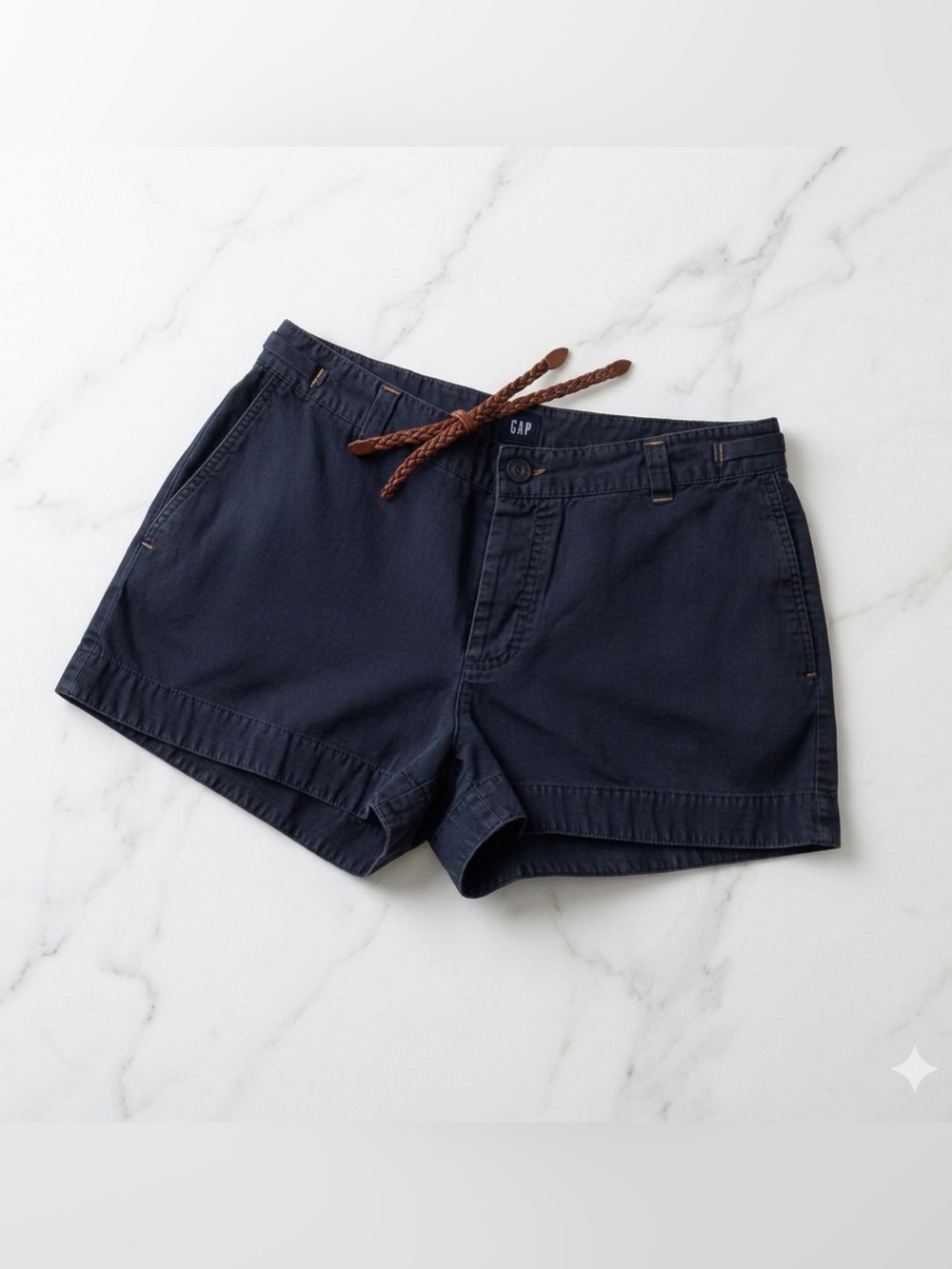 GAP Women’s High Waist Chino Shorts Navy Blue 100% Cotton 3” Inseam Sz 6 Preppy